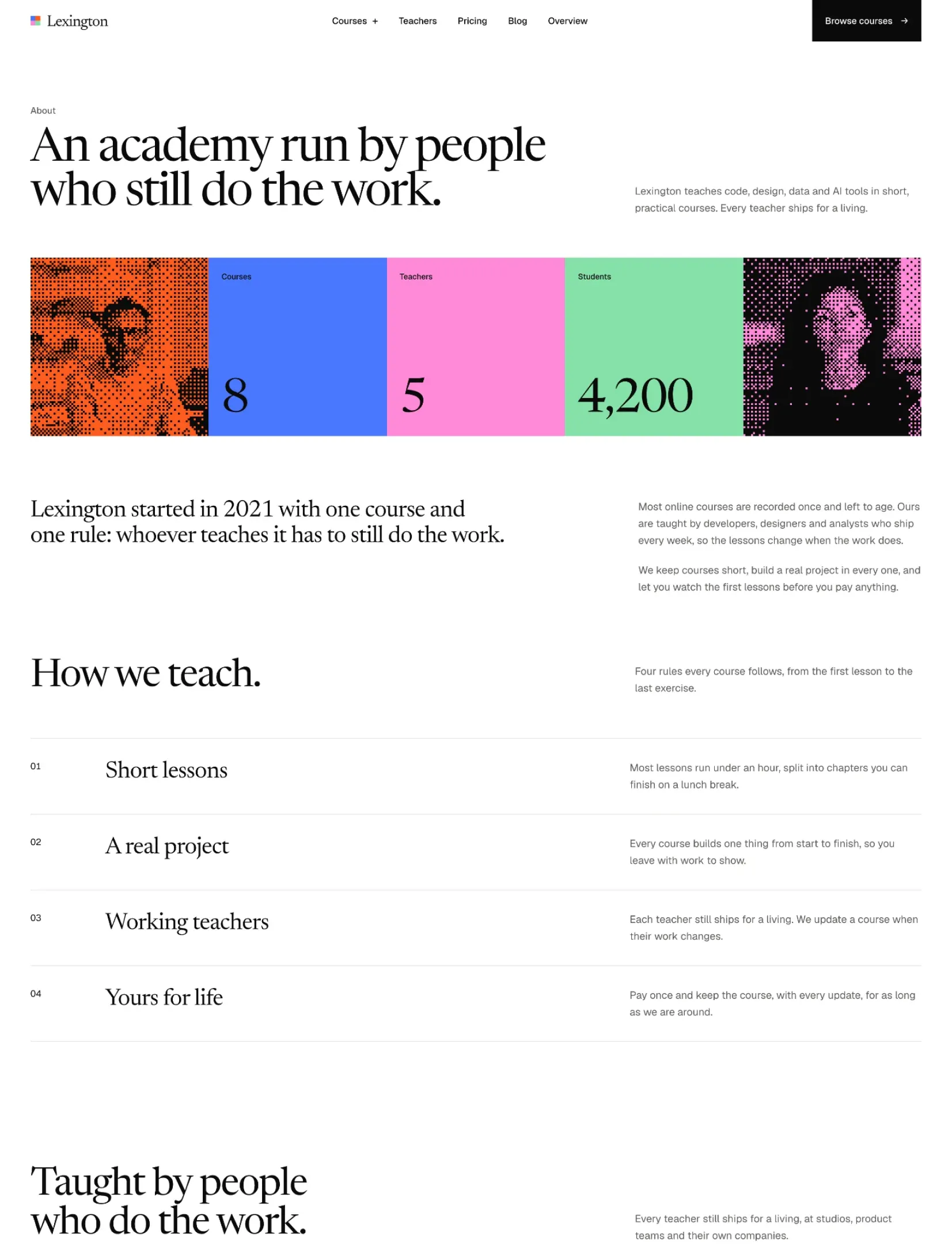 The Enlightr about page with the academy's numbers