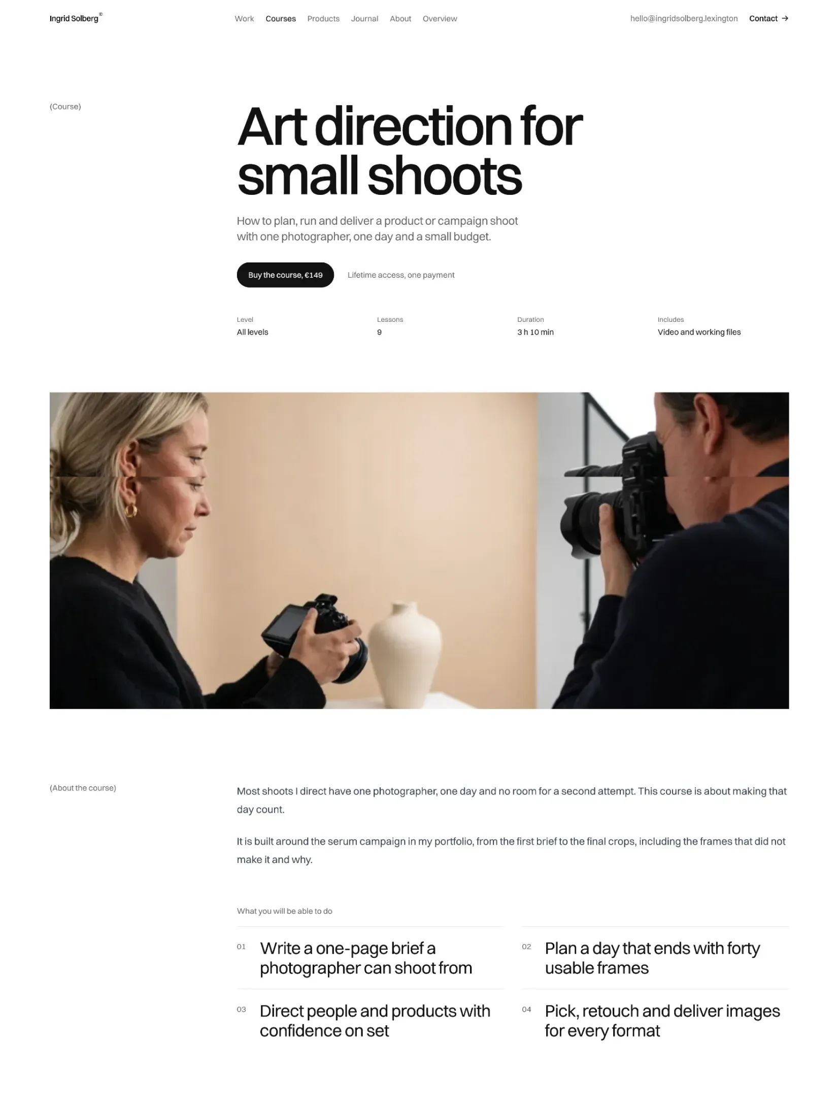 Ingrid Solberg's workshop page on art direction for small shoots