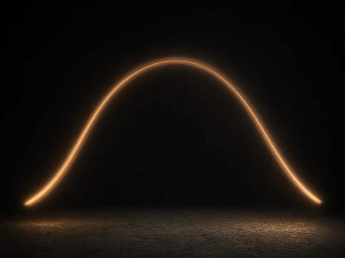 A single trail of warm light drawn in a smooth arc across a dark studio
